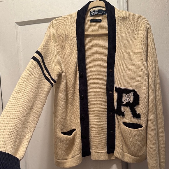 Ralph Lauren Beige and Navy Knit Cardigan - Picture 2 of 6